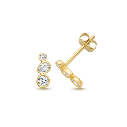 9k Yellow Gold Round and Pear Rubover Stud Earrings - 8x3 mm