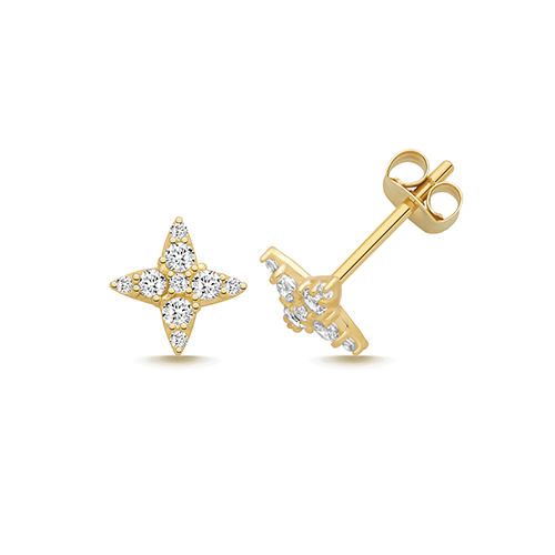 9k Yellow Gold Cz Star Stud Earrings - 7x7 mm - Image 1