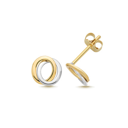 9k Y/W Gold Double Interlocking Circle Stud Earrings - 6.5x7 mm