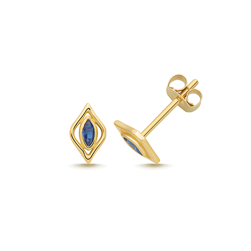 9k Yellow Gold Evil Eye Stud Earrings - 4.5x7 mm - Image 1