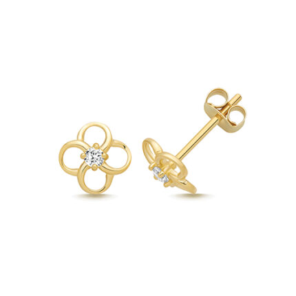 9k Yellow Gold 4 Fancy Cz Interlocking Circles Stud Earrings - 6x6 mm