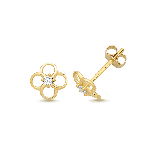 9k Yellow Gold 4 Fancy Cz Interlocking Circles Stud Earrings - 6x6 mm - Image 1