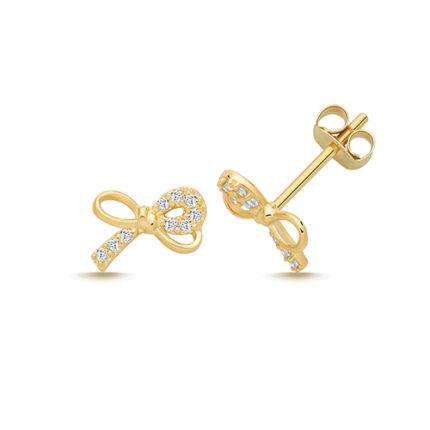 9k Yellow Gold Cz Bow Stud Earrings - 5.7x7.7 mm