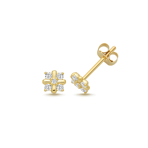 9k Yellow Gold Cz Stud Earrings - 4.6x4.5 mm - Image 1