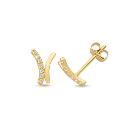 9k Yellow Gold Cz Fancy Double Line Stud Earrings - 8.3x5.5 mm