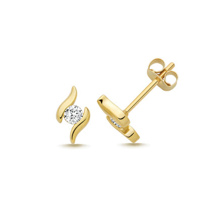 9k Yellow Gold Cz Wave Stud Earrings - 4.5x7.7mm