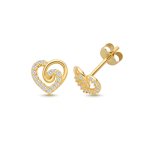 9k Yellow Gold Swirly Heart Cz Stud Earrings - 7x7mm - Image 1