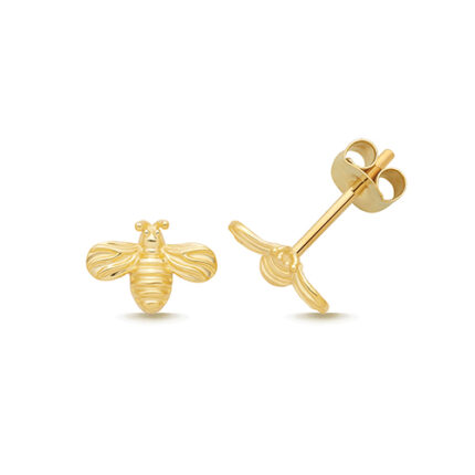 9k Yellow Gold Bee Cz Stud Earrings - 8x6mm