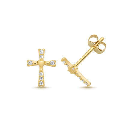 9k Yellow Gold Cz Cross Stud Earrings - 8.5x6.5 mm