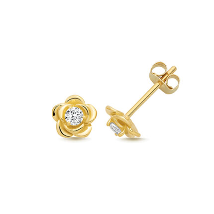 9k Yellow Gold Cz Rose Stud Earrings - 6x6 mm
