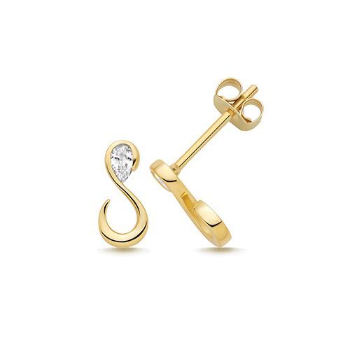 9k Yellow Gold Pear Cut Swan Figure Cz Stud Earrings - 8.7x4 mm - Image 1