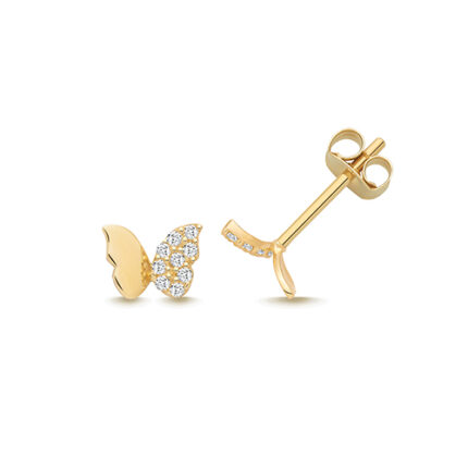 9k Yellow Gold Butterfly Cz Stud Earrings - 4.6x6.3 mm