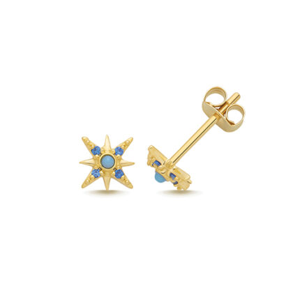 9k Yellow Gold Turquoise Cz Star Stud Earrings - 7x7 mm