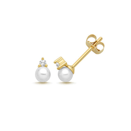 9k Yellow Gold Cz Pearl Stud Earrings - 6.5x3.3 mm