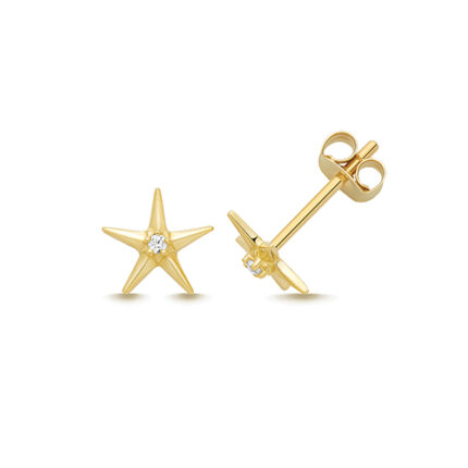 9k Yellow Gold Cz Starfish Stud Earrings - 6.5x7 mm