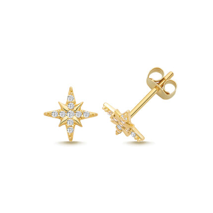 9k Yellow Gold Cz Star Stud Earrings - 7.5x7.5 mm