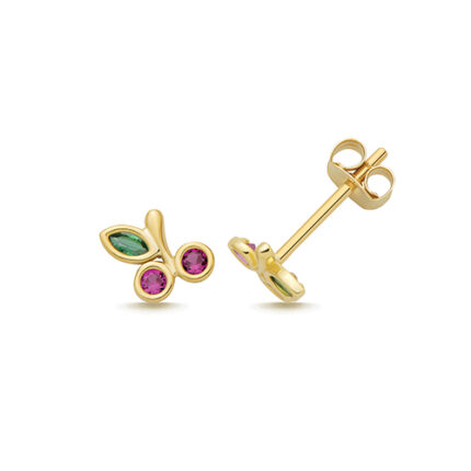 9k Yellow Gold Cz Cherry Stud Earrings - 6x5.5 mm