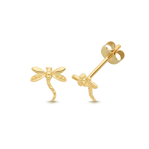 9k Yellow Gold Dragonfly Stud Earrings - 6.5x7 mm - Image 1