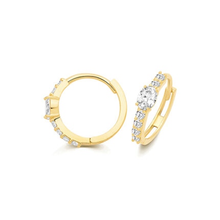 9k Yellow Gold Stone Set Huggie Earrings - 13x3 mm