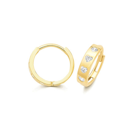 9k Yellow Gold Stone Set Heart Huggie Earrings - 12x3 mm