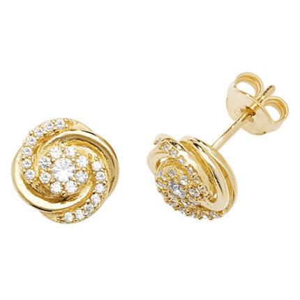 9k Yellow Gold Plain and Cz Twisted Stud Earrings - 9 mm