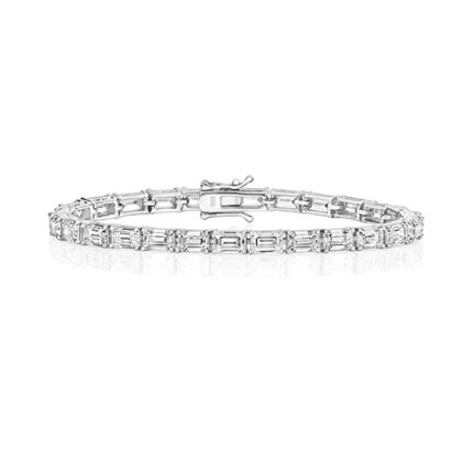 925 Sterling Silver Horizontal Emerald Cut Claw Set Tennis Bracelet - 6x4 mm