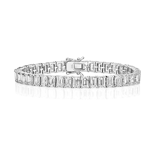 925 Sterling Silver Vertical Emerald Cut Claw Set Tennis Bracelet - 6x4 mm - Image 1