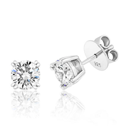 925 Sterling Silver Twin Claw Cz Studs - 7 mm