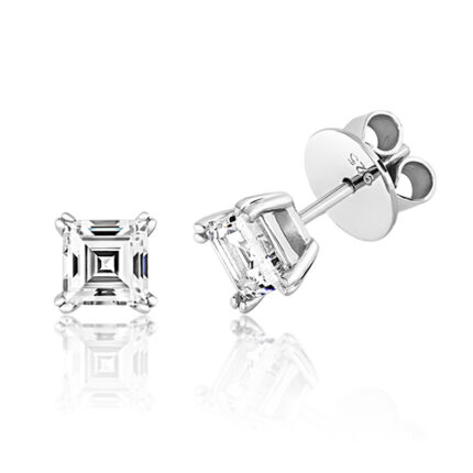 925 Sterling Silver Twin Claw Cz Asscher Cut Studs - 5.5 mm