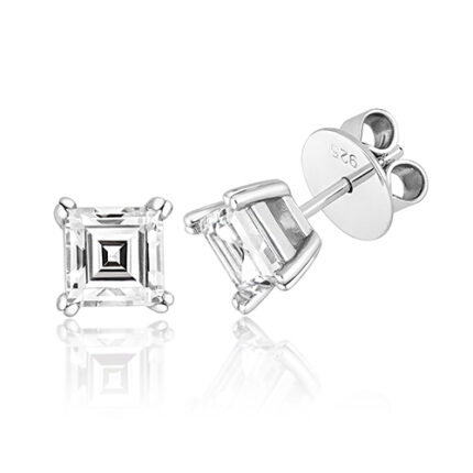925 Sterling Silver Twin Claw Cz Asscher Cut Studs - 6 mm