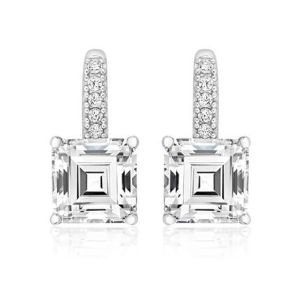 925 Sterling Silver Claw Set Asscher Cut Cz Studs - 7.5 mm