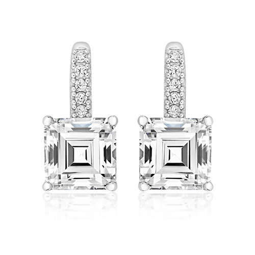 925 Sterling Silver Claw Set Asscher Cut Cz Studs - 7.5 mm - Image 1
