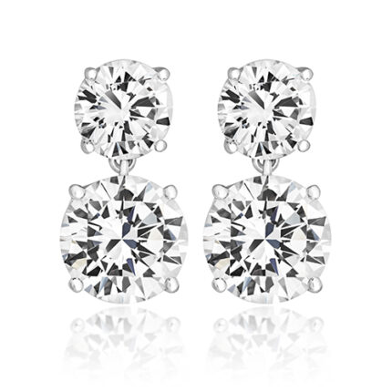 925 Sterling Silver Claw Set Drop Cz Earrings - 8x6.5 mm