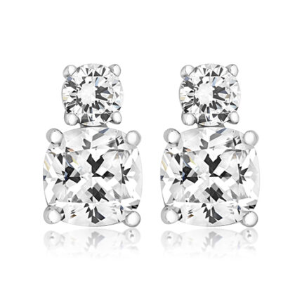 925 Sterling Silver Claw Set Drop Cz Earrings - 8x5 mm