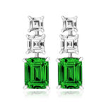 925 Sterling Silver Claw Set Triple Drop Asscher and Emerald Cut Cz Earrings - 4 x 5 x 7x9 mm - Image 2
