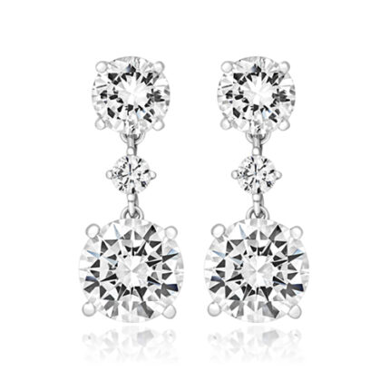 925 Sterling Silver Claw Set Triple Drop Round Cut Cz Earrings - 8x6x3 mm