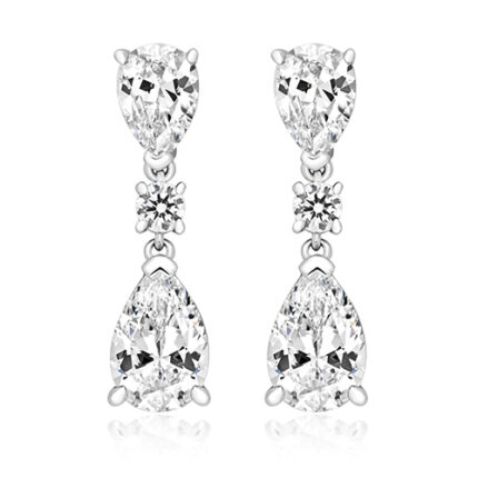 925 Sterling Silver Claw Set Triple Drop Round and Pear Cut Cz Earrings - 7x5 x 9x6 mm