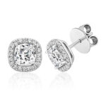 925 Sterling Silver Halo Cushion Stud Earrings - 6 mm