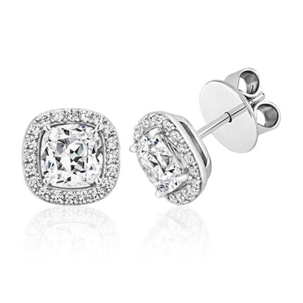 925 Sterling Silver Halo Cushion Stud Earrings - 6 mm