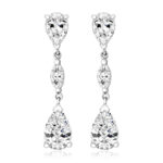 925 Sterling Silver Marquise and Pear Shaped Cz Triple Drop Earrings - 9x6 mm