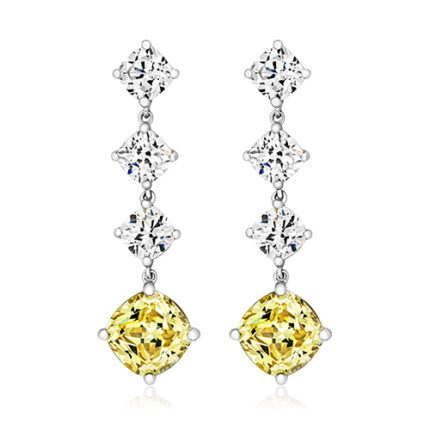 925 Sterling Silver Round Claw Set Yellow Cz Drop Earrings - 5x8 mm