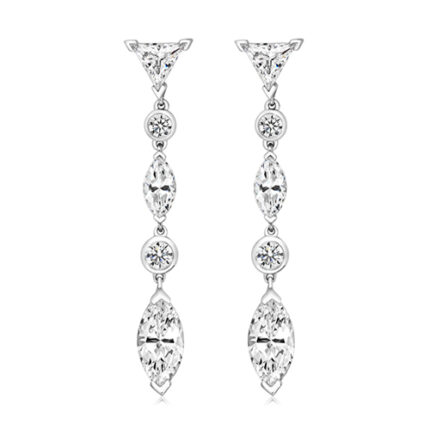 925 Sterling Silver Trangle & Marquise Cz Drop Earrings - 12x6 mm