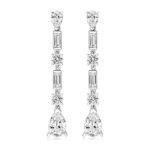 925 Sterling Silver Pear Round & Baguette Cz Drop Earrings - 9x6 mm