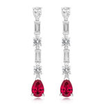 925 Sterling Silver Pear Round & Baguette Cz Drop Earrings - 9x6 mm - Image 2