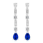 925 Sterling Silver Pear Round & Baguette Cz Drop Earrings - 9x6 mm - Image 3