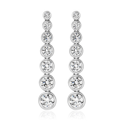 925 Sterling Silver Graduated Rubover Set Round Cz Drop Earrings