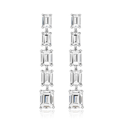 925 Sterling Silver Emerald Cut Cz Drop Earrings
