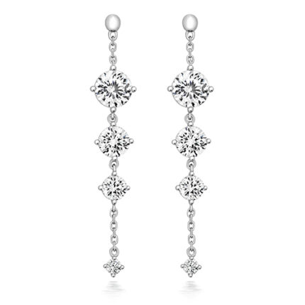 925 Sterling Silver Round Cz Drop Earrings