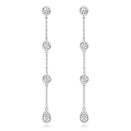 925 Sterling Silver Round and Pear Cz Drop Earrings