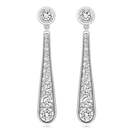 925 Sterling Silver Grain Set Rubover Cz Drop Earrings